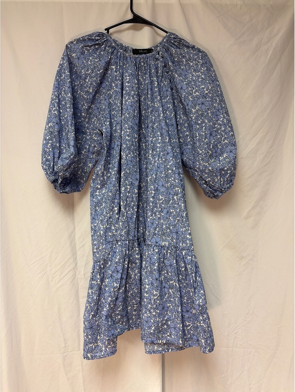 DÈLUC Blue Floral Puff Sleeve Dress